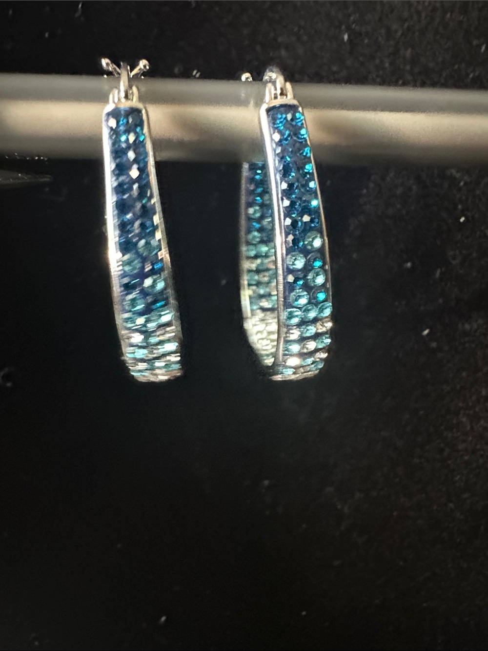 Blue Crystal HoopSilver  Earrings - Women's Jewelry